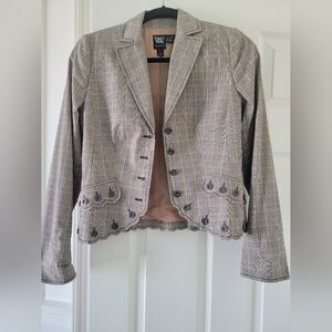 Worth Tan And Black Plaid Buttoned Jacket, SIZE 2